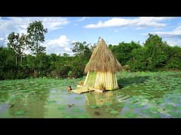 Build Incredible Fastest Banana House Method with Grass Roof Over Sea