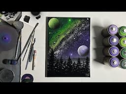 Galaxy above Forest - Painting tutorial with Spray Paint