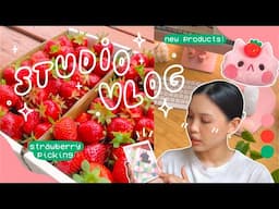 STUDIO VLOG ✿ summer in boston, strawberry picking, and unboxing merch! 📦