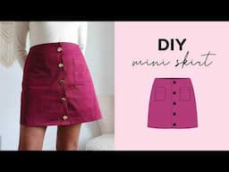 DIY Mini Skirt + Sewing Pattern | Easy Button Front A-line Simi Skirt ✨