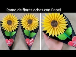 Ramo de flor amarilla con papel | Flores amarillas para el 14 de febrero | Manualidades de Lina