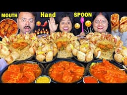 EATING SPICY STREET FOOD CHALLENGE CHOWMEIN MANCHURIAN, SPICY MOMO, EGG ROLL, PANIPURI MUKBANG