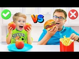 Desafío de Comida Saludable vs Comida Chatarra con Oliver y Papá