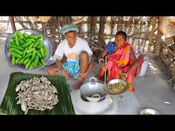 How santali tribe grandmaa cooking MIXED SMALL FISH CURRY and Vegetables fry for their lunch