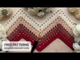 VERY EASY Crochet Chevron Pattern for Beginners (2 ROW REP)!⚡️Crochet Stitch for Blanket & Bag