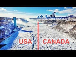 Walking across Canada USA Border in Niagara Falls on foot 2025 American Falls in Winter