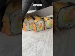 Fried sushi roll with tempura shrimp #tasty #satisfying #recipe #wasabi #salmon #viralvideo #uramaki