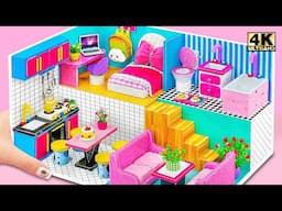 (EASY) Build Modern Mini House using Pink and Blue Color with Bedroom, Bathroom❤️DIY Miniature House