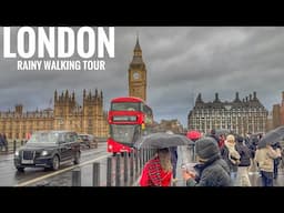 Tourist Love This Weather? | Virtual Walking Tour Grey & Rainy Central London Walk - 4K HDR