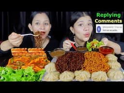 3x SPICY NOODLES TOPOKKI BLACKBEAN NOODLES BIG MOMO ll COMMENT REPLY @BudaBudiVlogs