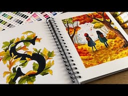 Sketchbook Drawing 🍁 Autumn vibes + Ohuhu Marker Drawing