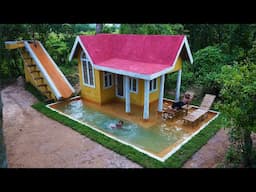 Building Water Slide into Outdoor Private Swimming Pool Around A House in forest