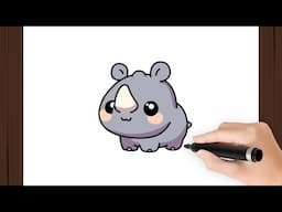 How To Draw a RHINO KAWAII I Easy