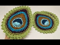 Crochet Easy Peacock Feather Coasters or Motif Tutorial 🦚🧶