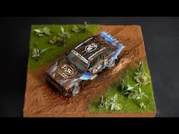 Rally Car Diorama on a Muddy Track with Grass Details