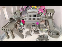 Build Most Modern Miniature Clay House With National Food Truck | Tea Set | garden Slide