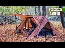 Solo Hot Tent Camping & Wood Stove Cooking - Staying Warm & Cosy on a Rainy Night in a Hot Tent