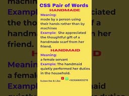 | Handmade & Handmaid | | Pair of Words | | Homophones | #css #ppscpreparation #cssmcq #pms #viral