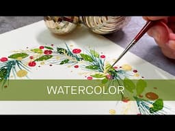 Let's paint a festive wreath for the holidays | easy beginner watercolor | please turn on captions!