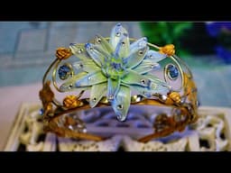 Flower Tiara with polymer clay lotus, leaves with gold leaf 23 ct. Diy headband crown, tutorial