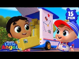 Wheels On the Delivery Truck, On Time! | 15 MIN LOOP | Little Angel | Kids Songs and Nursery Rhymes