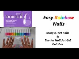 EASY RAINBOW NAILS/ BEETLES NAIL ART GEL POLISH/ BTArtbox MEDIUM ALMOND FULL/ HALF COVER NAILS