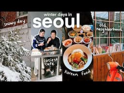 winter in korea ❄️ trendy seoul neigborhood, coziest cafe, cat sitting, unexpected snow ☃️