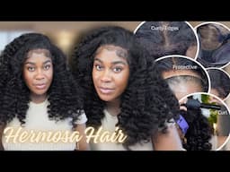 How To: Melt 8x5 Closure with NO GLUE + NATURAL FLUFFY WAND CURLS | 220% DENSITY WIG FT HERMOSA HAIR