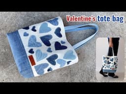 Valentine's tote bag from scrap old jeans , sewing diy denim tote bag tutorial , Tote bag tutorial