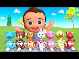 Learn Colors with Baby Animals Scooter Fun Race | Wooden Toys Educational for Kids 3D