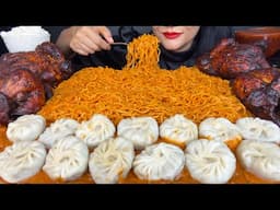 ASMR EATING BUTTER CHICKEN MOMOS,Spicy NOODLES,WHOLE GRILLED CHICKEN