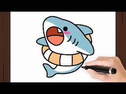 How To Draw a SHARK WITH A FLOATIE KAWAII I Easy