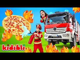 Dzieci strażacy gaszą pożar wozem strażackim 🍕🔥 Wideo edukacyjne i zabawne dla dzieci | Kidibli