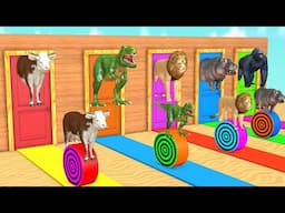 Cow Mammoth Elephant Tiger Gorilla Guess The Right Door ESCAPE ROOM CHALLENGE Animals Tire Game #4