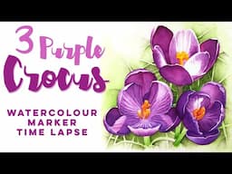 3 Purple Crocus Painting // Watercolour marker time lapse