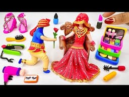 Diy How To Make Polymer Clay Miniature Makeup set, Doll, Lehnga, Shoes, eyeshadow Lipstick | makeup