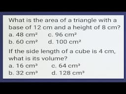 Basic Geometry: Find the area of a TRIANGLE, VOLUME of a CUBE