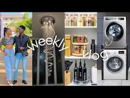 WEEKLY VLOG; Buying a washing Machine, Staircase Chandelier, New Kitchen Appliances + Grocery Haul