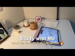 Study with me Live | Fireplace 🔥 50-10 Pomodoro