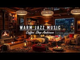 Cozy Coffee Shop & Quiet Winter Night ~ Warm Jazz Music and Crackling Fire in Winter for Relax,Sleep