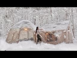 Camping Inflatable Luxury Tent Isolated For 3 Days Amid Heavy Snow [ ASMR ]