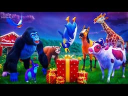 Hilarious Animal New Year Party 🎁 Wild & Farm Animals Open Gifts in a Festive Farm Diorama!