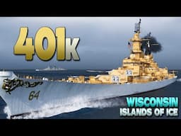 Battleship Wisconsin: Huge damage on map "Islands of Ice" - World of Warships