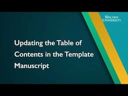 Capstone Formatting: Updating the Table of Contents in the Template Manuscript