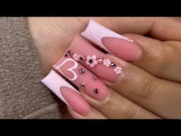 Light Pink Glitter French Tips & Nail Art | Valentine’s Day Nails | Acrylic Nails Tutorial