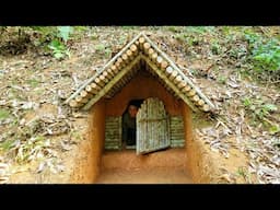 Build a warm and cozy dugout to survive. Wooden Shelter, Secret Cave, Winter Bushcraft.