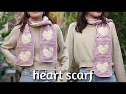 Crochet Heart Scarf Tutorial | Heart Granny Square Scarf