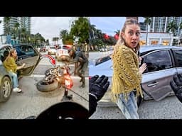 GIRL TAKES DOWN BIKER - GETS CONFRONTED | MOST EPIC & CRAZY MOTORCYCLE MOMENTS 2025 - #104