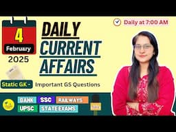 4 February 2025 current affairs 🇮🇳 |हिंदी+English | SSC, Railway, banking,group D & other exams