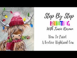 How To Paint A "Festive Highland Cow" - Acrylic Painting Tutorial